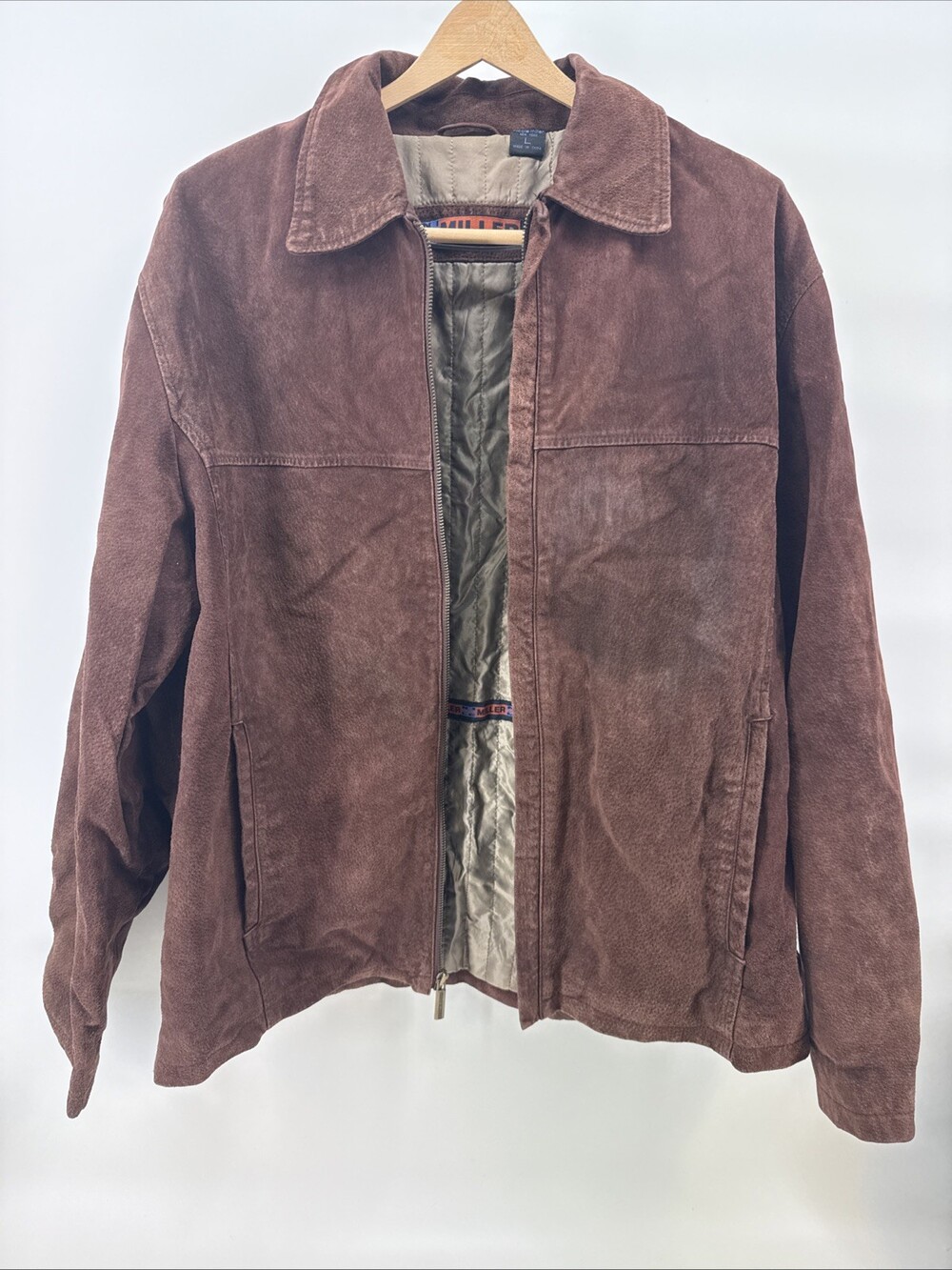Vintage Nicole Miller Suede Leather Zip Up Jacket Size L Brown